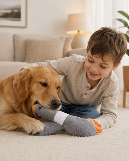 Juguete de peluche chirriante para perros QuackComfort